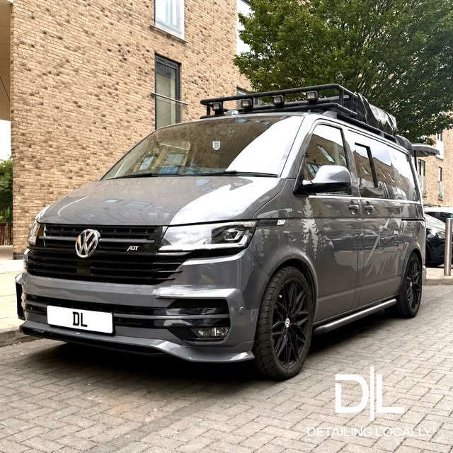 Grey VW Transporter after a detail